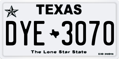 TX license plate DYE3070