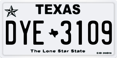 TX license plate DYE3109