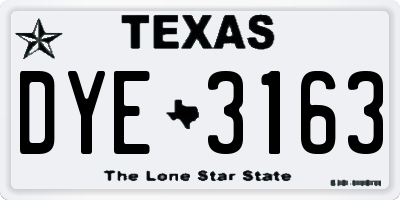 TX license plate DYE3163