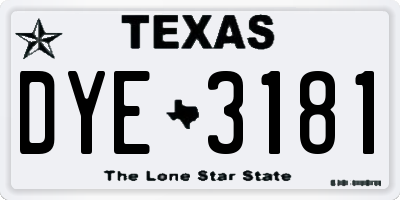 TX license plate DYE3181