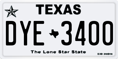 TX license plate DYE3400