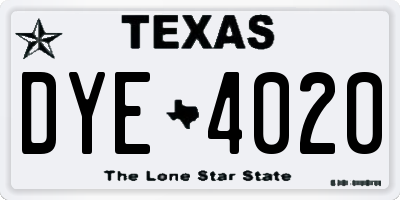 TX license plate DYE4020