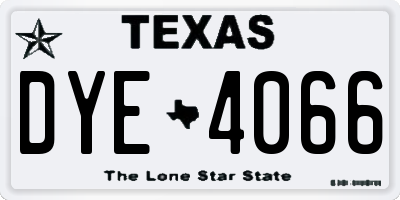 TX license plate DYE4066