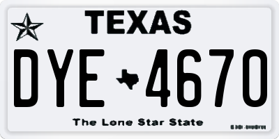 TX license plate DYE4670
