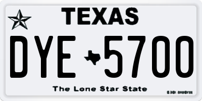 TX license plate DYE5700