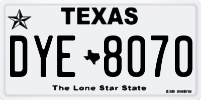 TX license plate DYE8070