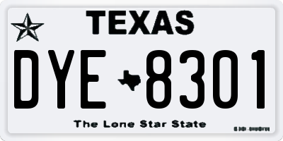 TX license plate DYE8301