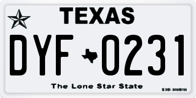 TX license plate DYF0231