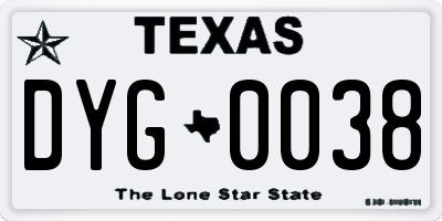 TX license plate DYG0038
