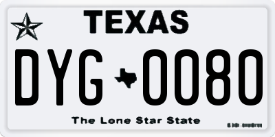 TX license plate DYG0080