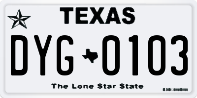 TX license plate DYG0103