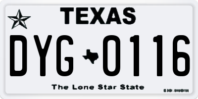 TX license plate DYG0116