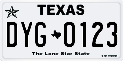 TX license plate DYG0123