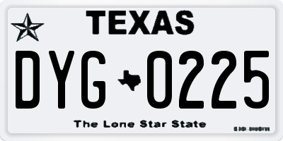 TX license plate DYG0225