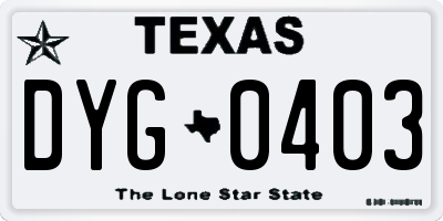 TX license plate DYG0403
