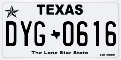 TX license plate DYG0616