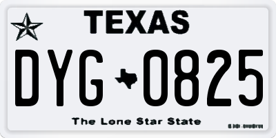 TX license plate DYG0825