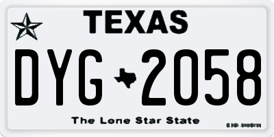 TX license plate DYG2058