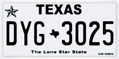 TX license plate DYG3025