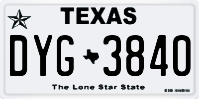 TX license plate DYG3840