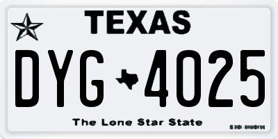 TX license plate DYG4025