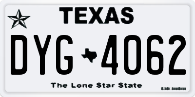 TX license plate DYG4062