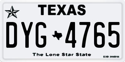 TX license plate DYG4765