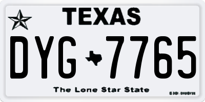 TX license plate DYG7765