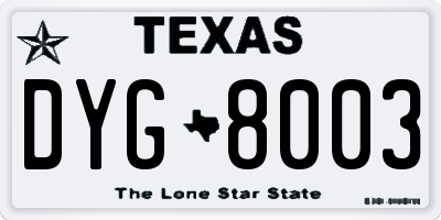 TX license plate DYG8003