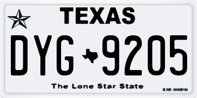 TX license plate DYG9205