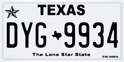 TX license plate DYG9934