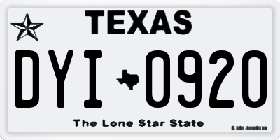 TX license plate DYI0920