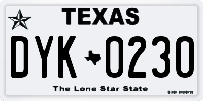 TX license plate DYK0230