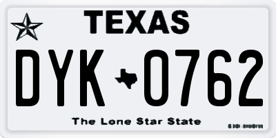 TX license plate DYK0762