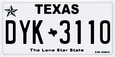 TX license plate DYK3110