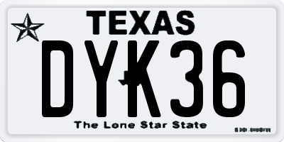 TX license plate DYK36