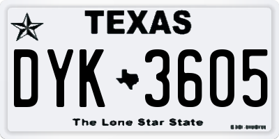 TX license plate DYK3605