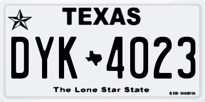 TX license plate DYK4023