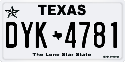 TX license plate DYK4781