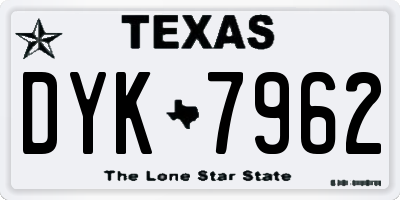 TX license plate DYK7962