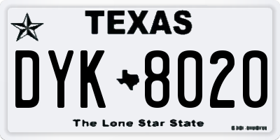 TX license plate DYK8020