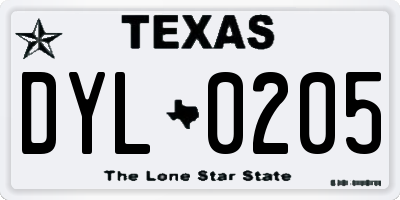 TX license plate DYL0205