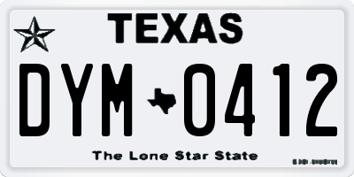 TX license plate DYM0412