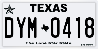 TX license plate DYM0418