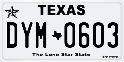 TX license plate DYM0603