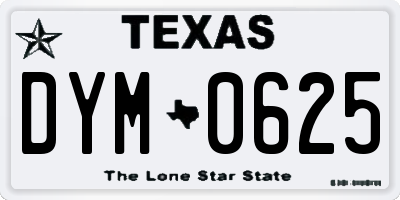 TX license plate DYM0625