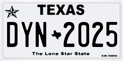 TX license plate DYN2025