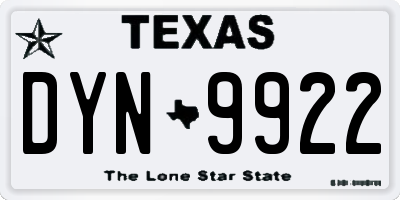 TX license plate DYN9922