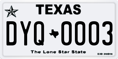 TX license plate DYQ0003