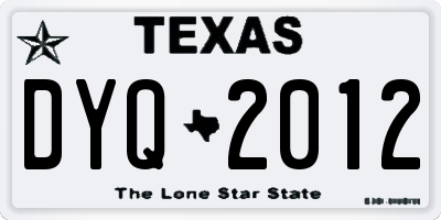 TX license plate DYQ2012